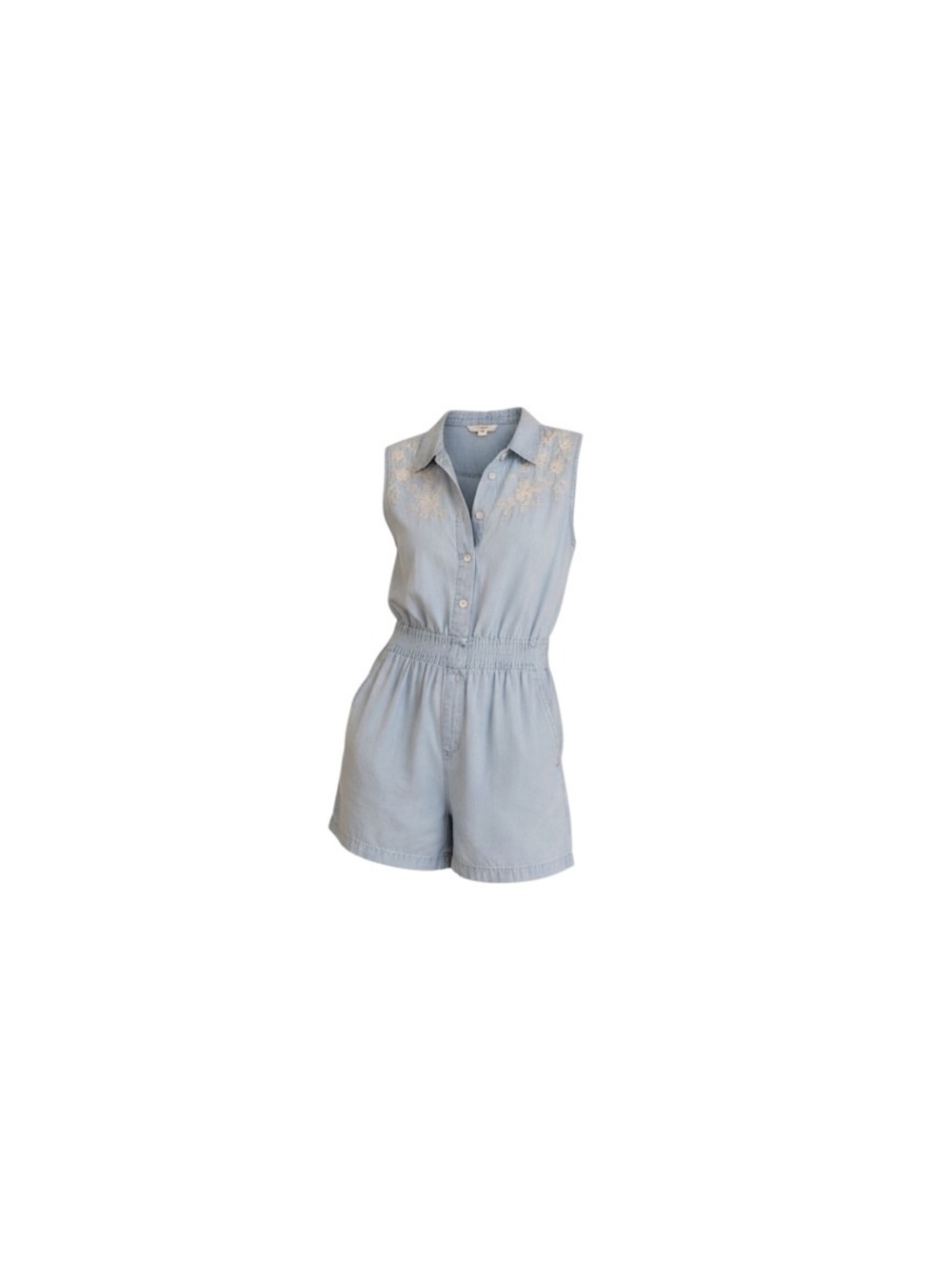 Light Wash Denim Embroidered Romper